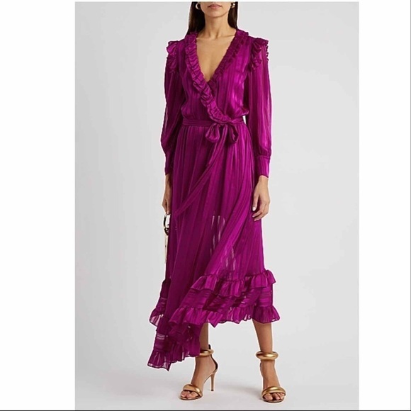 Misa  Gabriela Fuschia Striped Chiffon Midi Dress Size Small - Picture 15 of 16